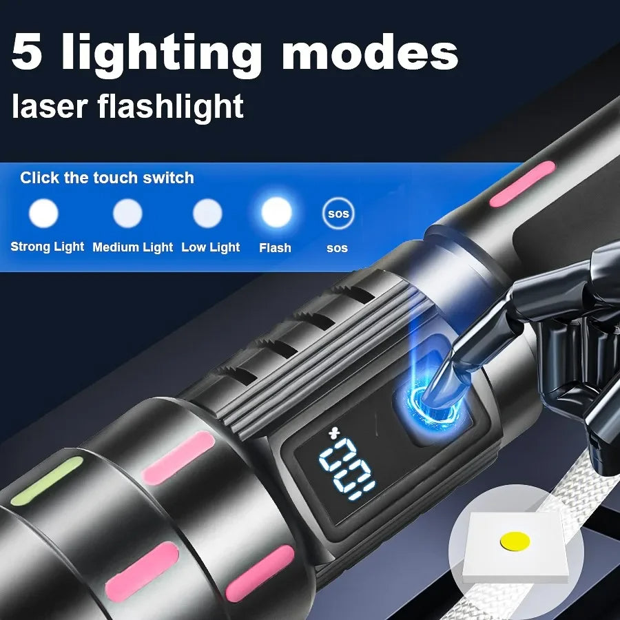 High Power Led Tactical Flashlights USB Rechargeable Long Range Powerful LED Lantern Waterproof 26650 Battery Torch Lamp