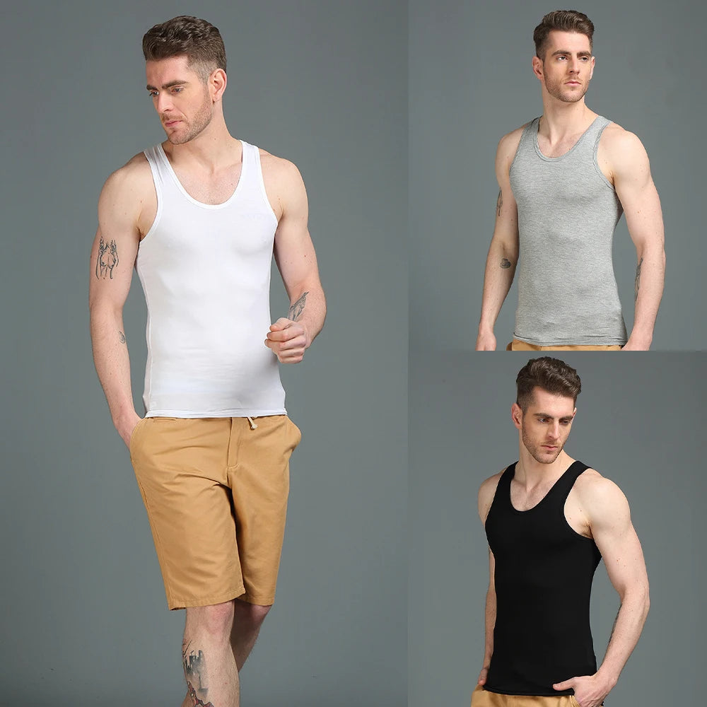 Summer Men's 100% Cotton Vest Sexy Underwear Sleeveless Tank Top Undershirts Breathable Gym Clothing Bodybuilding Tops T-shirts