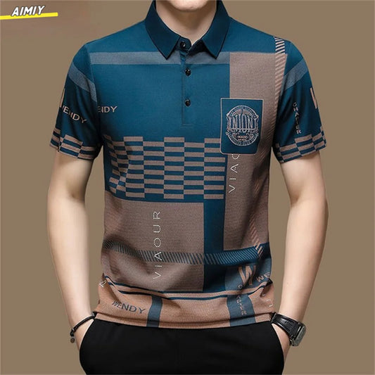 Men's Polo Shirt Business Casual Summer Short Sleeves Tops Pattern Print Button T Shirt Loose Clothes Fashion Polo T Shirt