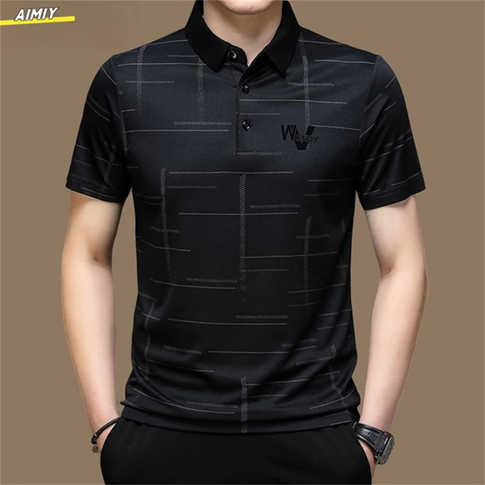 Men's Polo Shirt Business Casual Summer Short Sleeves Tops Pattern Print Button T Shirt Loose Clothes Fashion Polo T Shirt