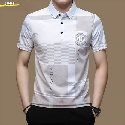 Men's Polo Shirt Business Casual Summer Short Sleeves Tops Pattern Print Button T Shirt Loose Clothes Fashion Polo T Shirt