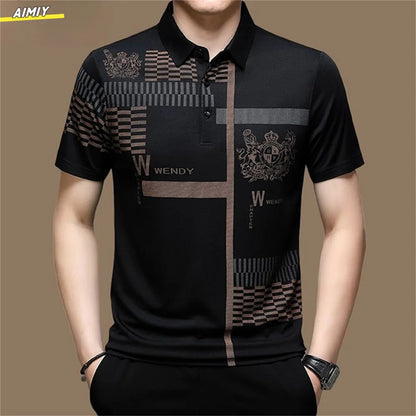 Men's Polo Shirt Business Casual Summer Short Sleeves Tops Pattern Print Button T Shirt Loose Clothes Fashion Polo T Shirt