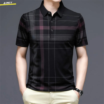 Men's Polo Shirt Business Casual Summer Short Sleeves Tops Pattern Print Button T Shirt Loose Clothes Fashion Polo T Shirt