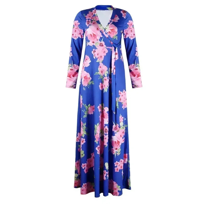 Dress Women Summer Style Hot Style Europe Ladies v-neck Posed Floral Print Long Dresses Casual