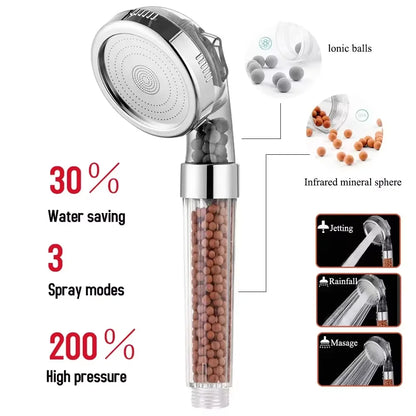 XIAOMI New 3 Functions High Pressure SPA Shower Head Water Saving Handheld Rainfall Bathroom Accessories Anion Filter Shower