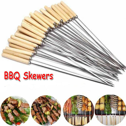 Skewers for Barbecue Reusable Grill Stainless Steel Skewers Shish Kebab BBQ Camping Flat Forks Gadgets Kitchen Accessories Tools