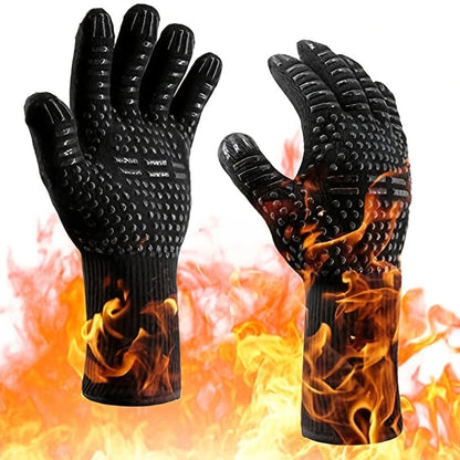 pair Fireproof Oven Gloves - Heat Resistant, Cut-Resistant, Non-Slip, Silicone BBQ Gloves for Men - Kitchen Safe Cooking Gloves