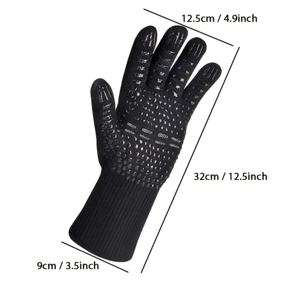 pair Fireproof Oven Gloves - Heat Resistant, Cut-Resistant, Non-Slip, Silicone BBQ Gloves for Men - Kitchen Safe Cooking Gloves