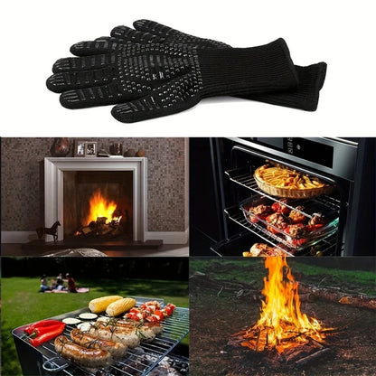 pair Fireproof Oven Gloves - Heat Resistant, Cut-Resistant, Non-Slip, Silicone BBQ Gloves for Men - Kitchen Safe Cooking Gloves